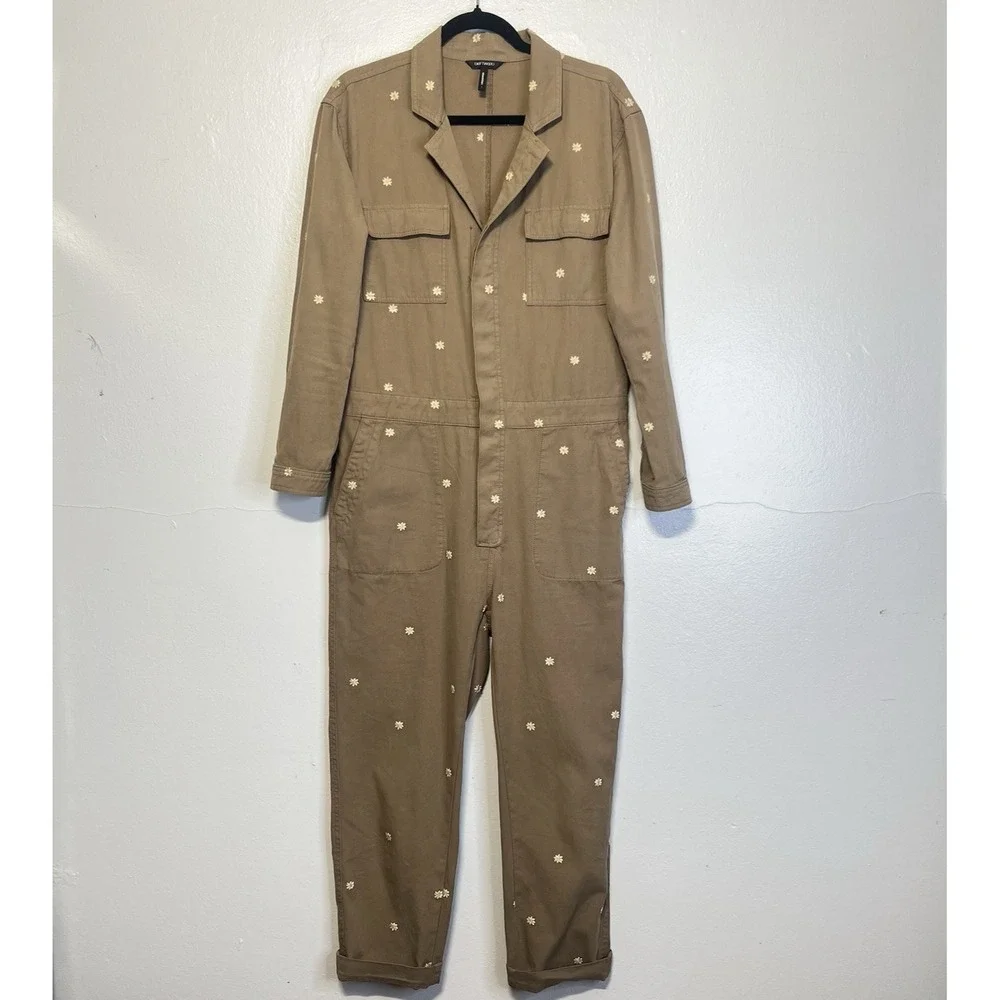 Driftwood X Free People Dizzy Daisy Coveralls Jumpsuit‎ Sz L Cotton Embroidered